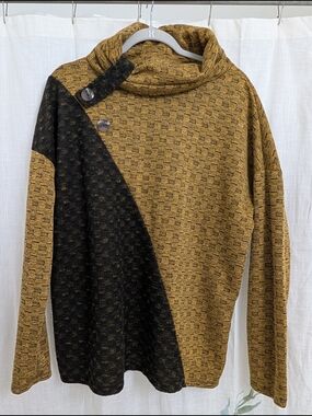 Haptics Women’s Large Mustard Black Cowl Neck Tunic Sweater
